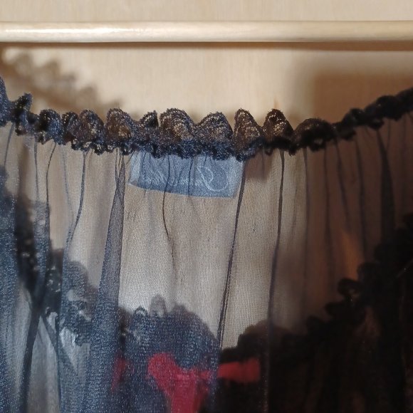 INNER MOST VINTAGE Black Red Ribbon Trim Cap Sleeves Babydoll Robe_Size Medium - Picture 7 of 10